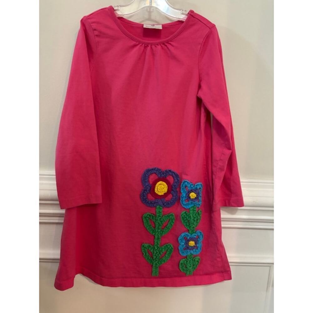 Hanna Andersson Dress Size 120 US 6  Pink A Line Floral Embroidred Long Sleeve